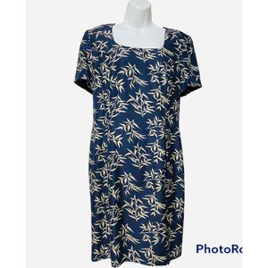 Jeremy Spenser 100% Silk Dress Knee Length 14 Slate Blue and Beige